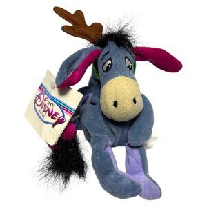 NWT 90s Disney Store REINDEER EEYORE  XMAS Vintage DISNEY Mini Beanie Doll 9"